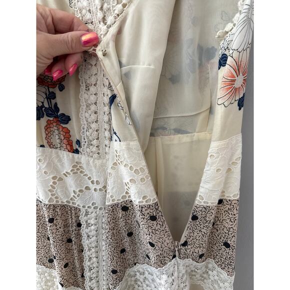 Anthropologie Leifnotes Field Biology Floral Lace Trim Midi Dress Cream Size 4 - Picture 7 of 12